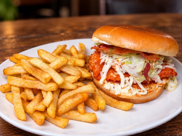 Chicken Tenders Burger & Fries.